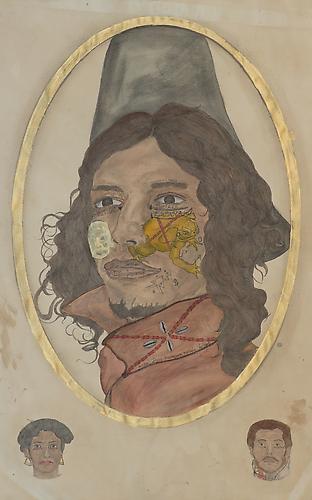 You Know The Time  (Aurelio "Aurelito" Amezquita at Mayaguez 1790) (2011)
Acrylic, Ink, Coffee, Tea On Paper
40h x 26w in (101.6h x 66.04w cm)