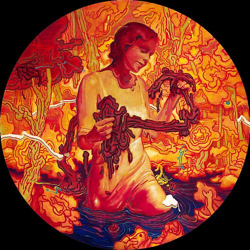 Placenta, 2011
 Acrylic and oil on canvas mounted on panel
 72 inch diameter 