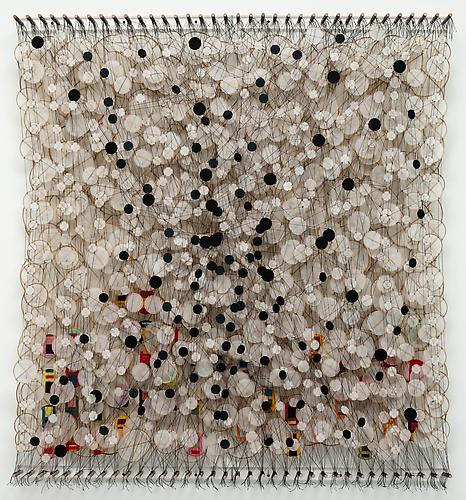 On a Pitch Black Lake
Acrylic, paper, bamboo, nylon
76 x 71 x 8 inches