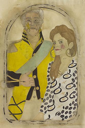 The New Royalty Is Famous For Nothing and Infamous For Everything. Heinrich and Francesca demonstrate a substanceless power couple at Caracas. Or, Lesser Niggas have been celebrated In Epic Prose and Immortalized In Works Of Stone. When, O’ Lord Is Going To Be Our Time (2012)
Acrylic, Ink, Coffee, Tea On Paper
44h x 30w in (111.76h x 76.2w cm)