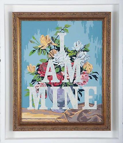 Trey Speegle, I Am Mine, 2010
Acrylic paint on vintage paint-by-number panel in gold-leaf frame in shadow box, 23 x 27 inches.