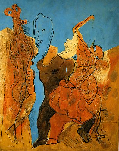 Personnages dont un sans tête, 1927
Oil on canvas 162.5 x 130.5 cm. (63 13/16 x 51 3/8 in.) 
Signed lower left: MAX ERNST