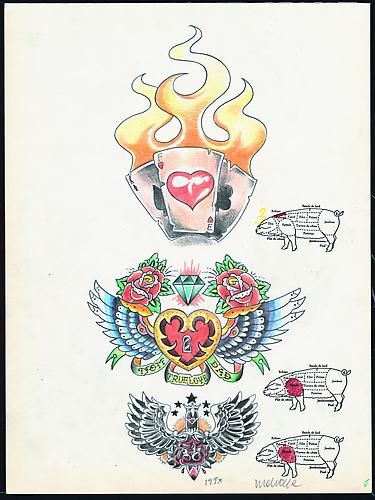Wim Delvoye
Tattoo Drawing (503), 1998
Pencil and colored pencil on paper
14.2 x 10.6 inches