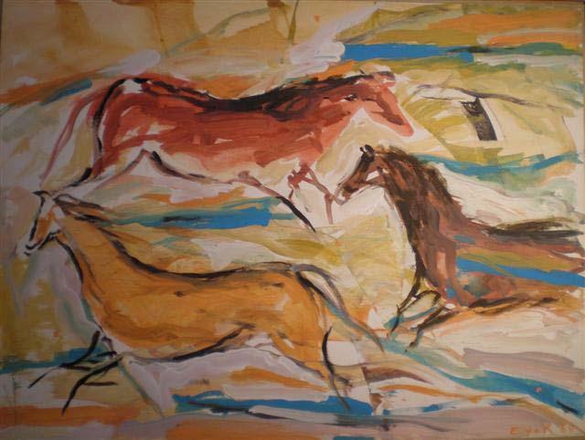 Cave #49, Morning Horses,1984
Acrylic on paper on canvas	
30 x 40 inches (76.2 x 101.6 cm)		
Signed lower right
DEKO_E_108