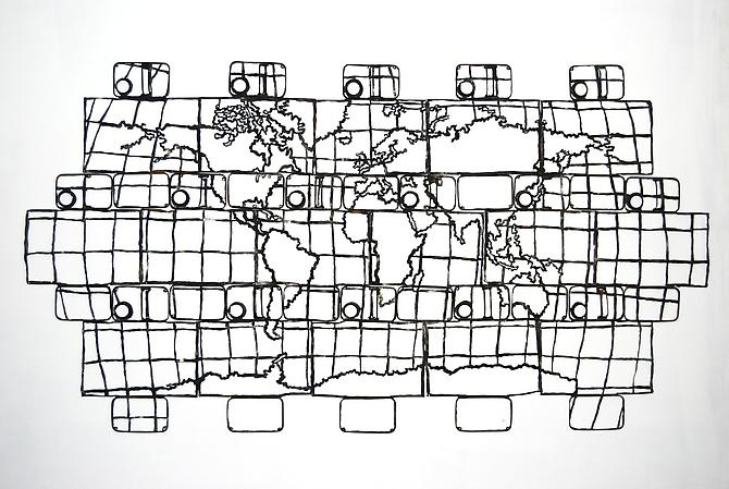 16 Oil Can Map of the World, 2009.
Oil Cans, 42 x 79 inches.