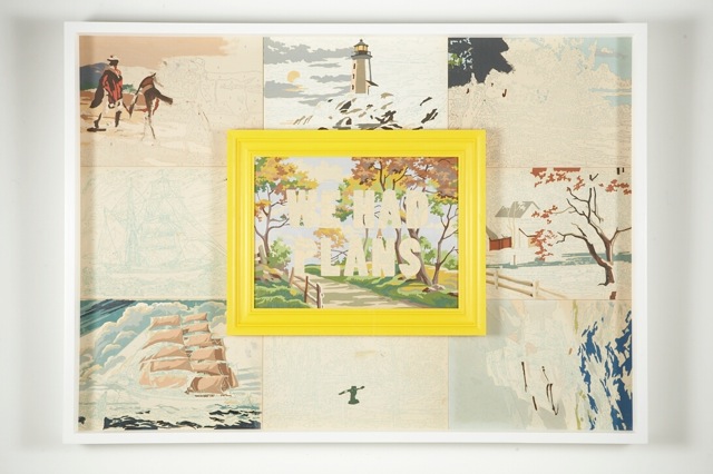 Trey Speegle
We Had Plans, 2007.
Acrylic on vintage paint-by-number panels in shadow box, 22 x 45 inches.