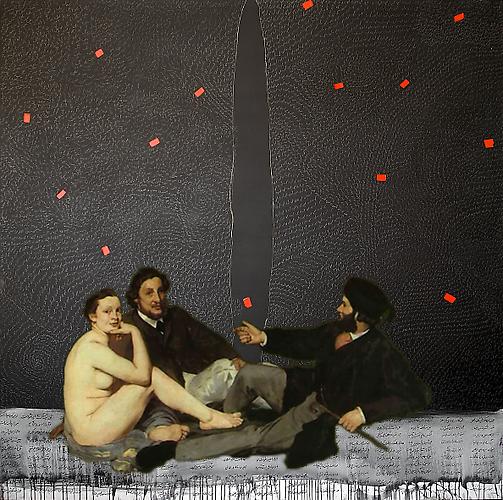 Le Dejeuner sur L'herbe
Oil on canvas with video installation
53 x 59 in / 134.6 x 150 cm (canvas)