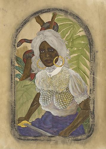 Frohawk Two Feathers, La Sirena  (2012)
Acrylic, Ink, Coffee, Tea On Paper
44h x 30w in (111.76h x 76.2w cm)