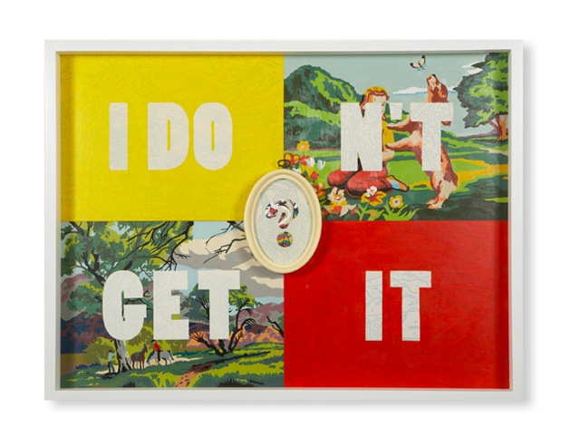 Trey Speegle
I Don't Get It, 2007.
Acrylic on vintage paint-by-number panels, vintage paint-by-number panels, vintage molded plastic frame, 26 x 38 inches.