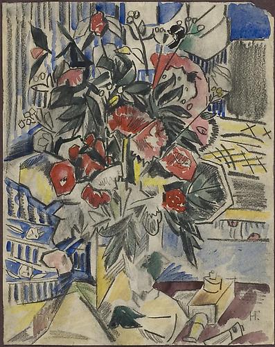 Natalia Sergeevna Goncharova, Vase de Fleurs, 1908-1909.
Watercolour and charcoal on paper, 11 1/4 x 8 7/8 inches.
