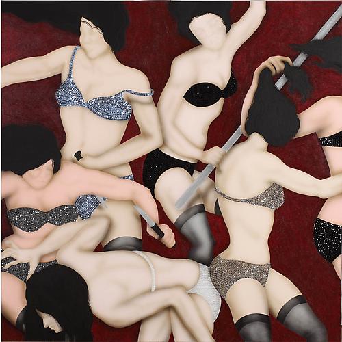 Dark Red   2010
Mixed media, acrylic and embroidery with sequins and beads on canvas
59 x 59 in / 150 x 150 cm