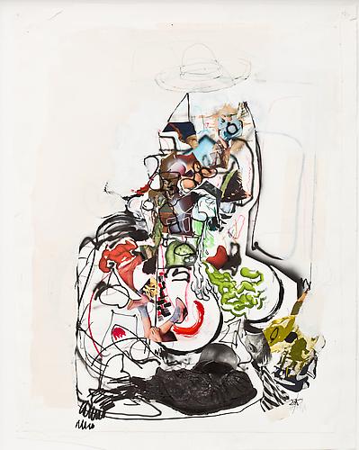 Sombrero Bear Fist, 2011
Collage with wax, acrylic, gesso, crayon, and pencil
38 x 29 inches