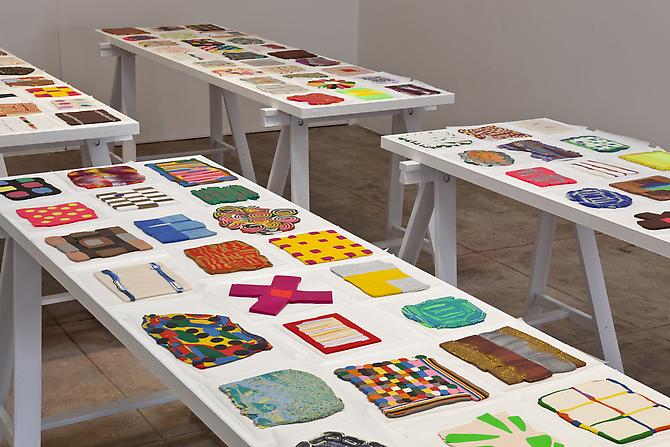 Polly Apfelbuam
Feelies, 2010
plasticine and polymer clay
9 pieces

Installation view: Michael Benevento, Los Angeles, California. "Double Nickels on the Dime," September 23 - October 29, 2011.