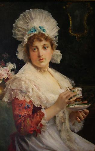Tea time
Oil on canvas, 24 ½ x 17 ¾ inches 
Signed upper left: F. Andreotti