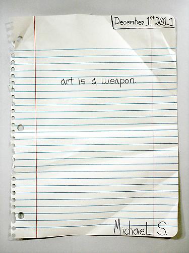 Art is a Weapon			
graphite, prismacolor on paper		
67”X51”		
2011