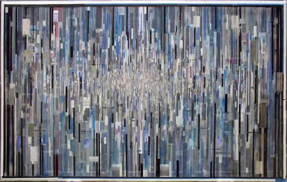 Ryan Wallace, Atlas 1 (2011)
Oil, enamel, acrylic, ink, lithograph, inkjet, vinyl, tape, paper, PVA, Mylar on canvas
60h x 96w in (152.4h x 243.84w cm)