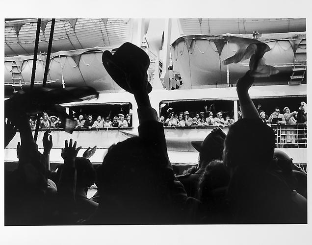 Cruise ship leaving, crowd waving 
mid 1950s
Gelatin Silver Print