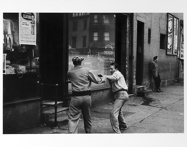Two men fighting, keystone construction co. sign 
mid 1950s
Gelatin Silver Print