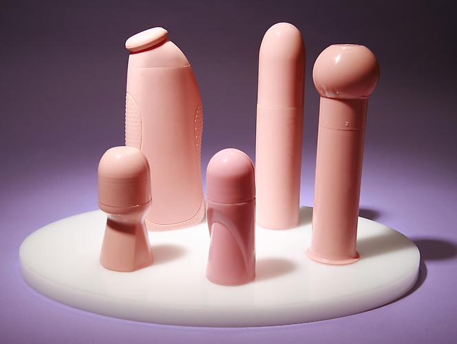 David Baskin
 Dildos/Cosmetic Bottles , 2010
Cast urethane rubber and pigment
16 x 9 x 12 inches