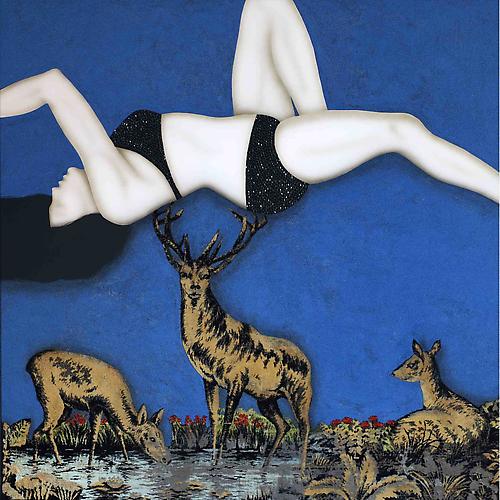 Night with Deer 2011
Mixed media,embroidery and old carpet collage
59 x 59 in / 150 x 150 cm
