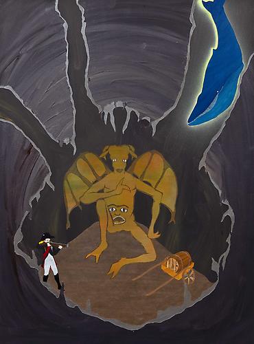 Boney Attempts to Assassinate the Devil with La Machine Infernale, 2009
acrylic and spray paint on panel
33 x 25 inches