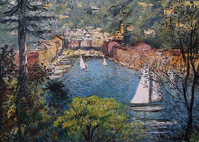 MICHELE CASCELLA (Italian, 1892 – 1989)
Portofino, Circa 1960
Oil on canvas, 25 x 35 inches  
Signed lower left: Michele Cascella