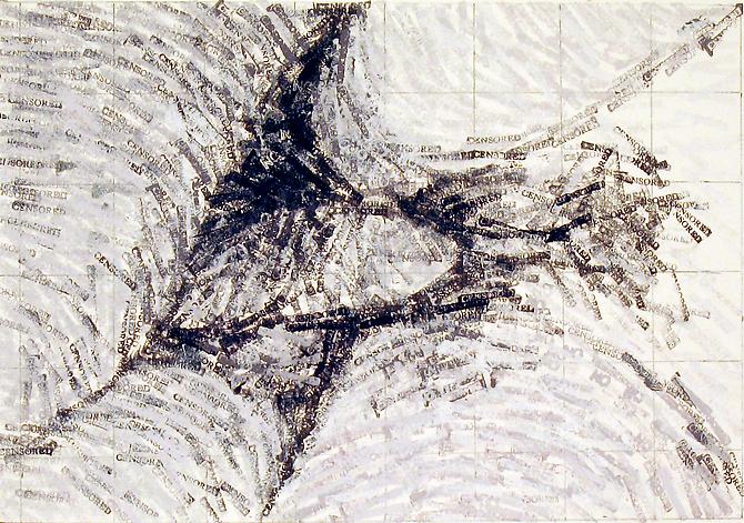 Censored Grid #6, 2008
Pencil ink acrylic on paper
17 x 14 inches