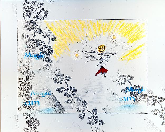 Magick 2, 2010
Charcoal, spray paint, acrylic, pastel and collage on arches paper and board
18 1/4 x 14 1/2 inches
$500