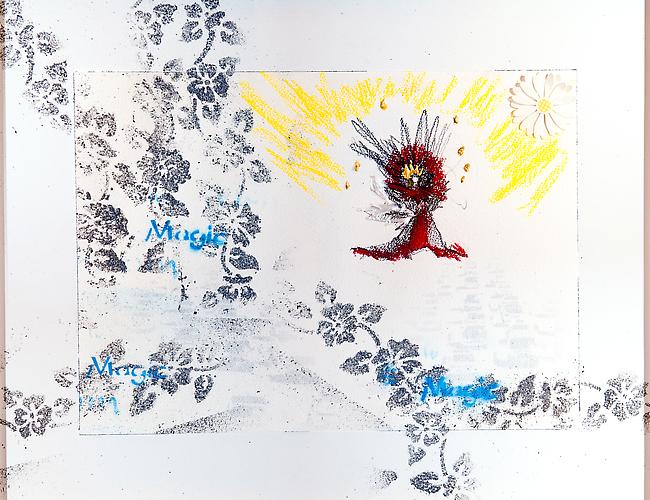 Magick 3, 2010
Charcoal, spray paint, acrylic, pastel and collage on arches paper and board
18 1/4 x 14 1/2 inches
$500
