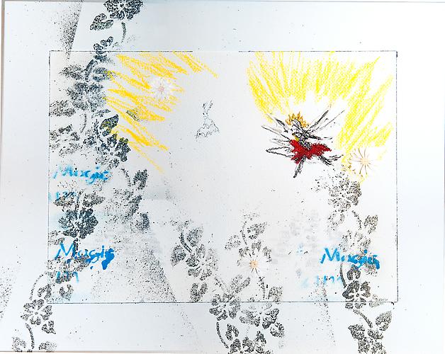 Magick 4, 2010
Charcoal, spray paint, acrylic, pastel and collage on arches paper and board
18 1/4 x 14 1/2 inches
$500