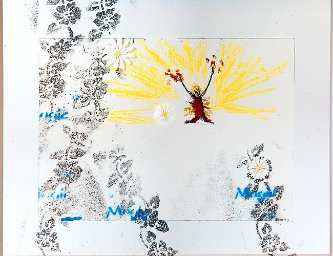 Magick 6, 2010
Charcoal, spray paint, acrylic, pastel and collage on arches paper and board
18 1/4 x 14 1/2 inches
$500