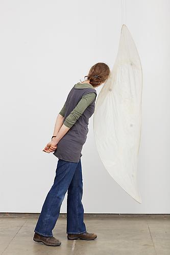  Composition for a Thin Membrane , 2012, abaca, transducers, wire, original 4 channel soundtrack (12 minute loop), 68 x 18 x .25 inches (height to ceiling adjustable)