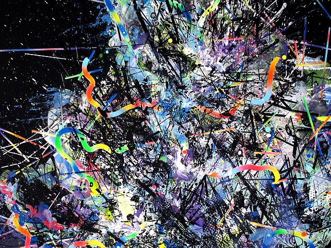 Contained (detail), 2011
acrylic, latex, ink, silk screen and spray paint on canvas
60 x 72 inches