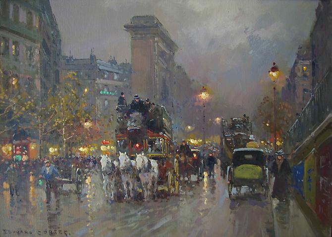 EDOUARD-LEON CORTES (French, 1882-1969)
Porte Saint Denis
Oil on canvas, 13 x 18 inches 
Signed lower left : Edouard Cortes