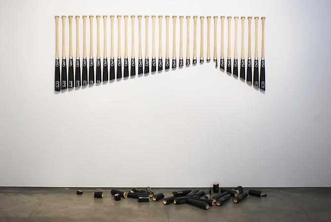  Urban Landscape , 2011, cut baseball bats (wood, paint), 64 x 69.5 x 3.1 inches