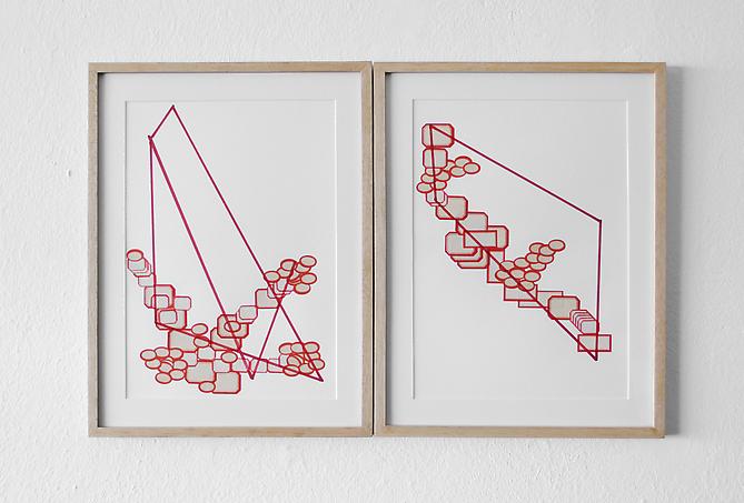  Square on Square 2 , 2009, paper collage and ink, diptych, 17.25 x 26.3 inches overall, 13 x 17.25 each