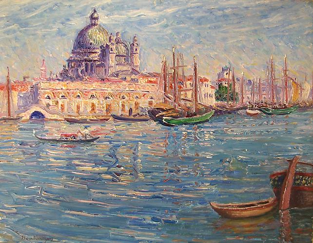 Venise-Grand Canal, Salute
Oil on panel, 12 1/2 x 16 inches 
Signed lower left : Dambourgez
