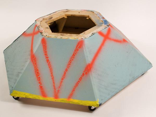 Danny Devito Tent, 2008
enamel, spraypaint on canvas over wooden frame, casters
2 ft x 4 ft