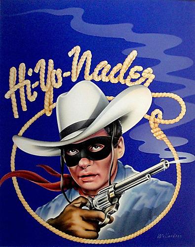 Dave Willardson 
Hi Yo Nader
Acrylic airbrush on board; Signed in ink on recto
Illustration for political campaign poster commissioned by the Nadar Group; 22.5 x 18.5 inches