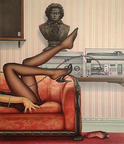 Dennis Mukai
Going for Baroque, c. 1979-80
Acrylic airbrush on board; Signed on recto
Illustrated in Playboy; 18 x 15 inches
