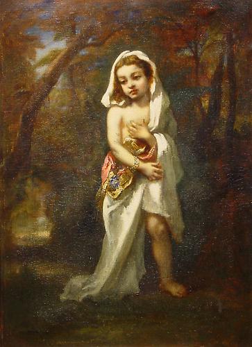 Jeune Fille dans le Bois, 1853
Oil on canvas, 22 x 16 inches (30 x 24 inches framed)
Signed and dated lower left: N. Diaz 53 
Price upon request