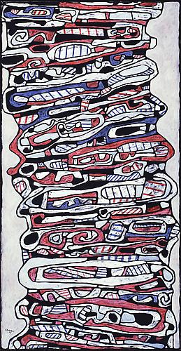 Escalier III, 17 mars 1967 (Stairway III, 17 March 1967)
Acrylic on canvas
250.2 x 129.5 cm. (98 1/2 x 51 in.)
Executed in 1967, Signed lower left: J. Dubuffet 67;