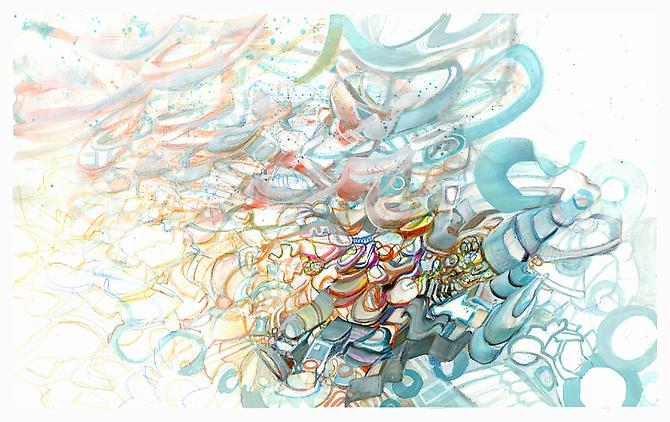 Untitled # 2, 2012
Watercolor pencils & gouache on paper
8 x 13 inches
