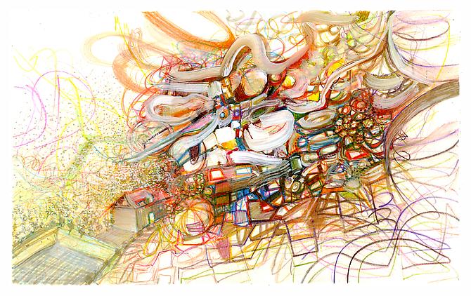 Untitled # 3, 2012
Watercolor pencils & gouache on paper
8 x 13 inches