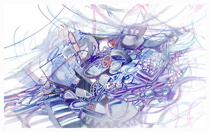 Untitled # 4, 2012
Watercolor pencils & gouache on paper
8 x 13 inches