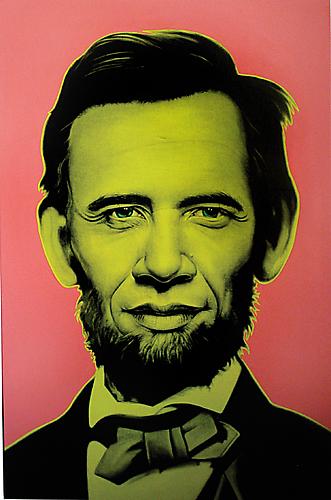 Ron English
Abraham Obama, 2008
Unique silkscreen on canvas (pink/yellow) Edition 1 of 25
35.5 x 24 inches