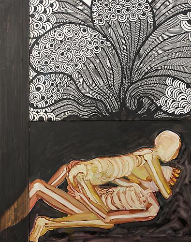  Untitled , 2012
Oil on canvas, printed fabric and wood
48 x 37 inches