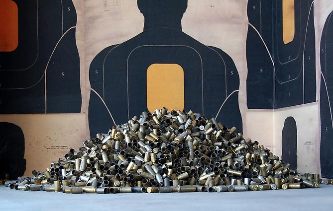 Ellwood T. Risk
Ghost Makers, 2011
Spent ammo casings collected during the making of the Bad News show
24 x 12 inches