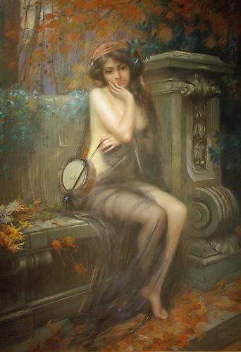 The Muse of Autumn 
Pastel on canvas, 36 x 26 inches (43 x 36 inches framed)
Signed lower left: D. Enjolras
Price upon request