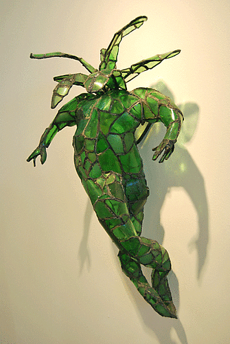 Erika Wanenmacher 'Mandrake/Mullein Person', 2010 found leaded ditch glass & steel 26 x 14 x 9 inches